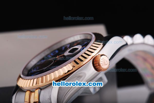 Rolex Datejust Oyster Perpetual Automatic Two Tone with Black Dial,Blue Marking and Rose Gold Bezel - Click Image to Close